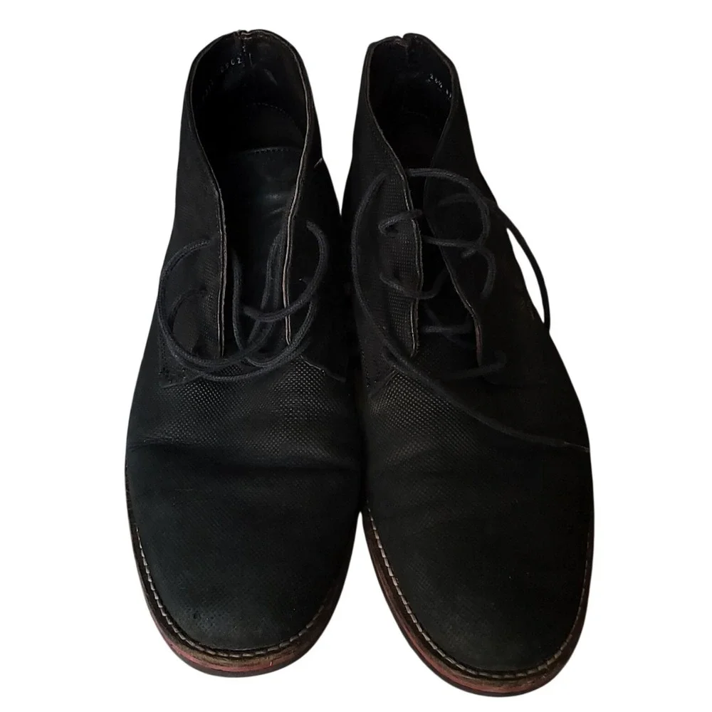 Balducci Mens Black Perforated Leather Chukka Boots Lace Up Lug Sole 28.5/10.5